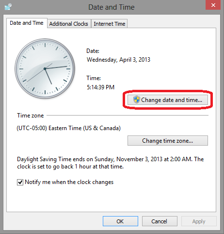 Windows 8 Date and Time, Change Date and Time